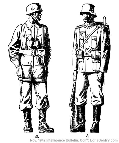 [Figure 1. (a) German Parachutist's uniform (standard); (b) German Field Service uniform (standard).]