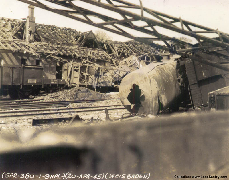 [Destroyed German Railroads and Rolling Stock, Weisbaden, April 1945]