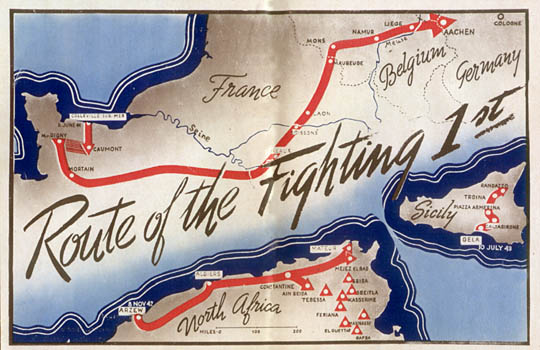 [Route of the Fighting First: WW2 route map]