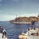 U.S. Navy light cruiser USS Saint Louis (CL-49) photographed at Tulagi, Solomon Islands in 1943. For her role during the attack on Pearl Harbor, the USS Saint Louis was nicknamed the Lucky Lou. (U.S. Navy Photograph.)