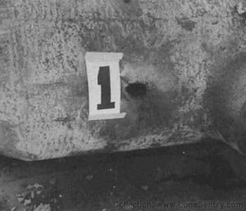 [Complete penetration of gun mantlet and turret front plate has been obtained against the German Pz Kpfw V Panther Tank by Shot, H.V., A.P., T30E16 at a range of 800 yards.]