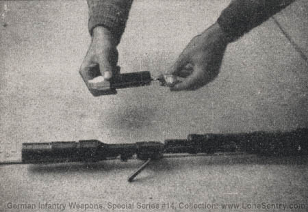 [Figure 19. Method of unscrewing base of rifle grenade and thereby using friction fuze.]