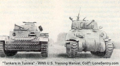 [Front View of a German Mark III Tank and an American M4 Tank]