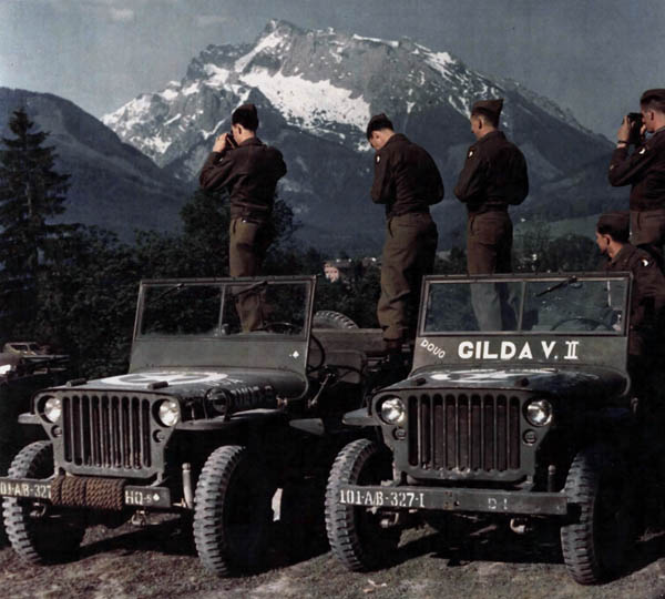 WW2 Color Photo: Jeeps of the 327th Glider Infantry Regiment of the 101st Airborne Division.