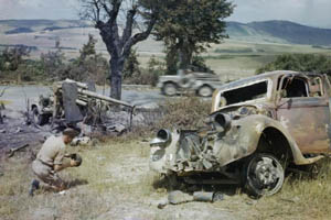 Luftwaffe (WL license plate) vehicle and 88-mm destroyed near Rome