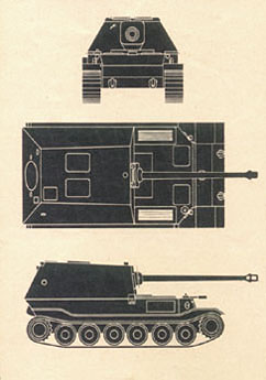 [German Ferdinand Panzerjäger Tiger(P) three-view diagram]