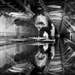 Model of the Boeing B-29 Superfortress being tested for ditching characteristics in Tank No. 2 at Langley Research Center. (NACA/NASA Photograph.)