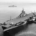 U.S. Navy aircraft carrier USS Bon Homme Richard (CV-31) off the coast of New York City, January 1945. (U.S. Navy Photograph.)