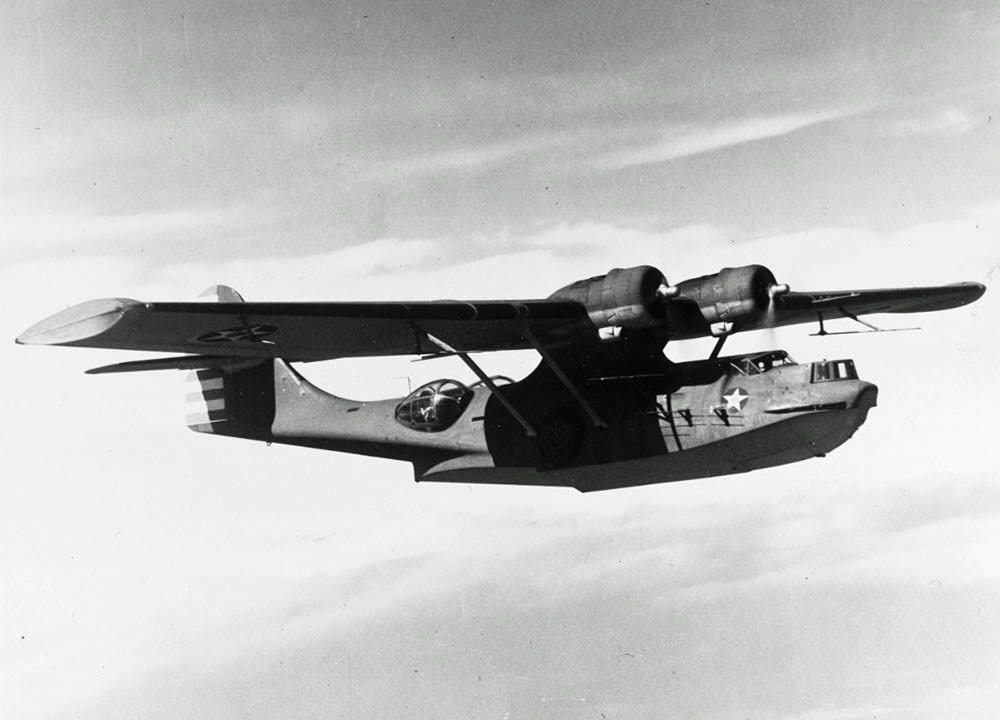 A Consolidated PBY-5A Catalina patrol bomber photographed in flight, March 1942. (U.S. National Archives Photograph.)