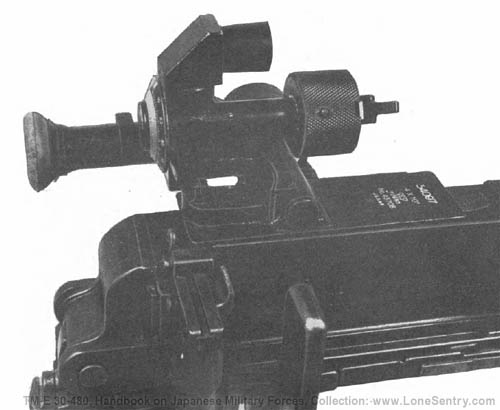 [Figure 290. Telescopic sight for model 92 (1932) 7.7-mm machine gun has a 4X magnification, a 10° field of view, and a weight of 3 lbs., 6 ozs.]