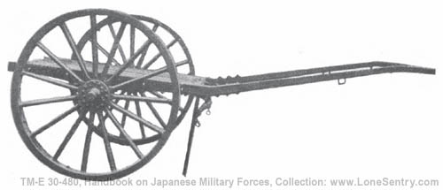 [Figure 403. Army transport cart of wooden construction with metal bracing. It weighs 350 pounds and has a reported capacity of 400 pounds. A modified type has chassis springs.]